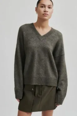 Second Female Brook neule v-neck, chocolate chip