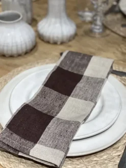 Olsson & Jensen Johanna ruudullinen keittiöpyyhe pellavaa, brown/nat