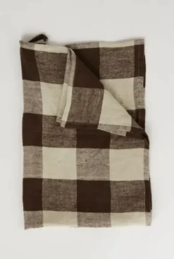 Olsson & Jensen Johanna ruudullinen keittiöpyyhe pellavaa, brown/nat