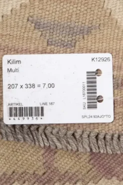 Bargi Kelim matto, multi custom #619 / 207x338cm