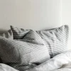 Tell Me More - pellavaiset raitatyynyliinat 2kpl, grey/white 50x60